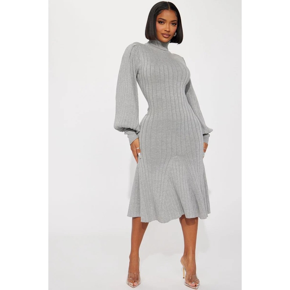 Fashion Nova Aquarius Mermaid Sweater Midi Dress S Gray Ribbed Turtleneck NWT